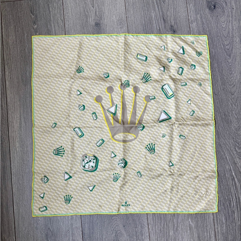 Rolex Silk Scarf Crown with Green and Yellow Accents